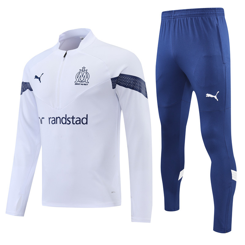 AAA Quality Marseille 22/23 Tracksuit - White/Dark Blue